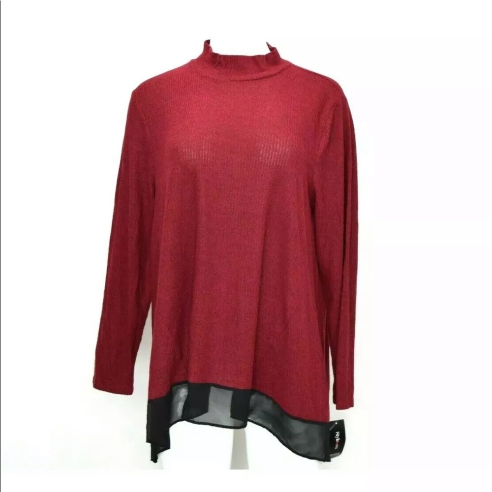 Style & Co Chiffon Hem Mock Neck Relaxed Top XL